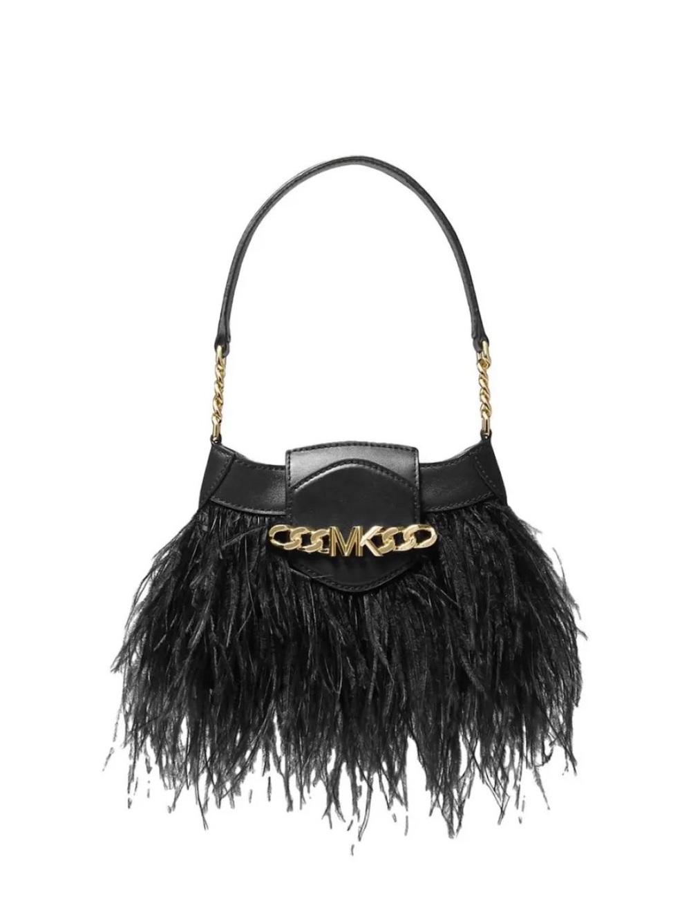 Michael Kors Black Feather Shoulder Bag with Gold Chain Logo